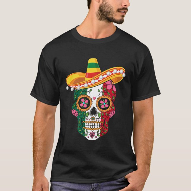 Camiseta Cinco De Mayo Mexican Sugar Skull Love Mexico (Frente)