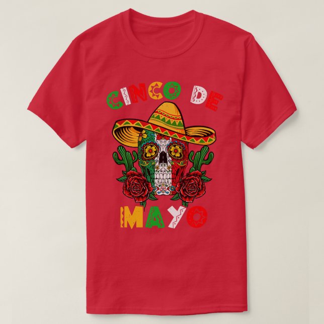 Camiseta Cinco De Mayo Mexicano Cross Sunglass Skull Musta (Frente do Design)