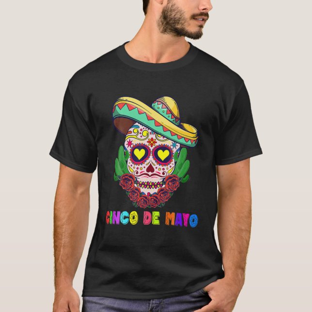 Camiseta Cinco De Mayo Mexicano Cross Sunglass Skull Musta (Frente)