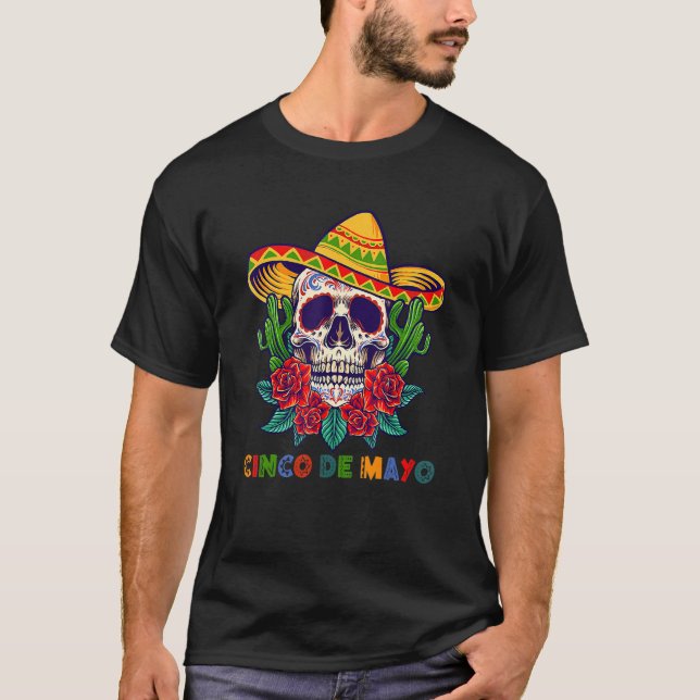 Camiseta Cinco De Mayo Mexicano Cross Sunglass Skull Musta (Frente)