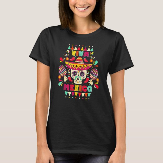Camiseta Cinco De Mayo Mexicano Cross Sunglass Skull Musta (Frente)