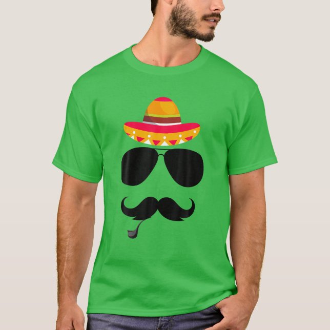 Camiseta Cinco de Mayo Mustache Enrolado Engraçado (Frente)