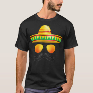 Camiseta Cinco de Mayo Partido Mustache Sunglass Sombrero F