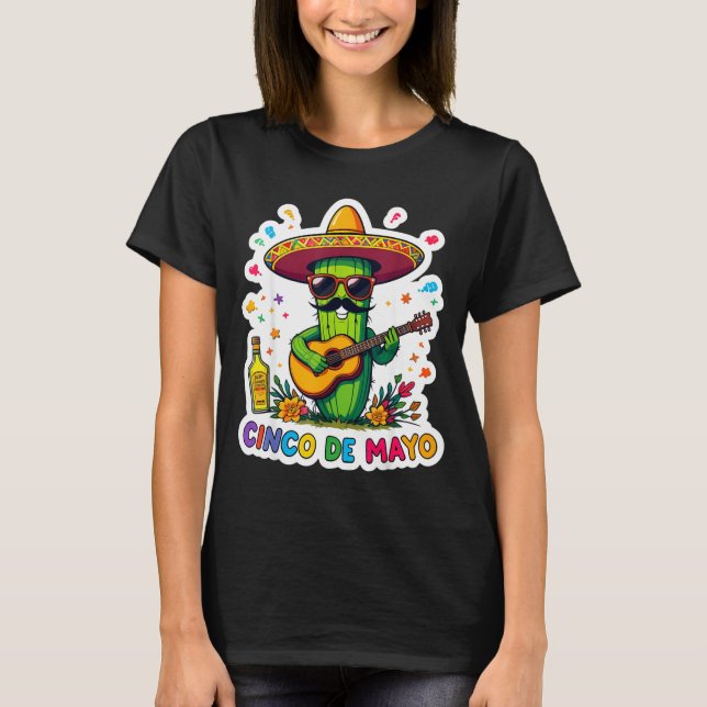 Camiseta Cinco de mayo piada óculos de sol de cacto mexican (Frente)
