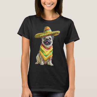 Camiseta Cinco de Mayo Pug Pug com Sombrero n Poncho Pug L