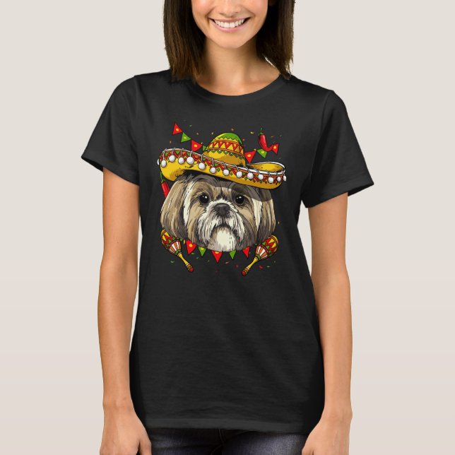 Camiseta Cinco de Mayo Shih Tzu Men Women Kids Sombrero (Frente)