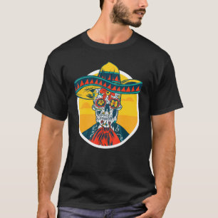 Camiseta Cinco De Mayo Sugar Skull Skeleton Com Tão Mexican