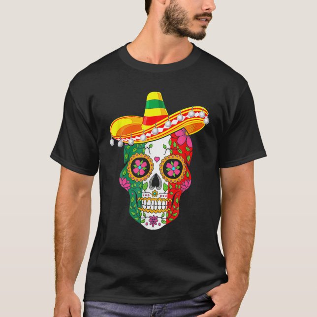 Camiseta Cinco De Mayo Sugar Sugar Crânio Mexicano Cinco De (Frente)