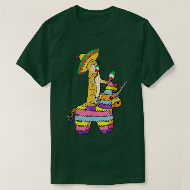 Camiseta Cinco De Meow Cute Cat Unicorn Pinata Para Cinco D (Frente do Design)