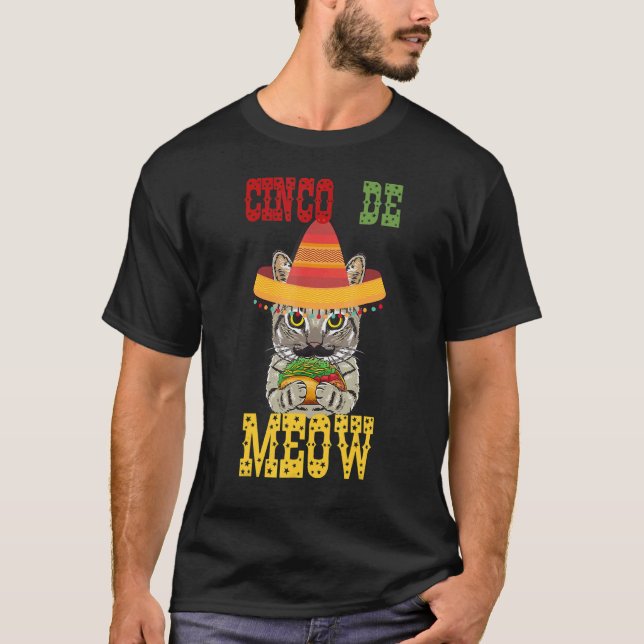 Camiseta Cinco De Meow  Gato Comendo Pun de Taco Cinco De M (Frente)