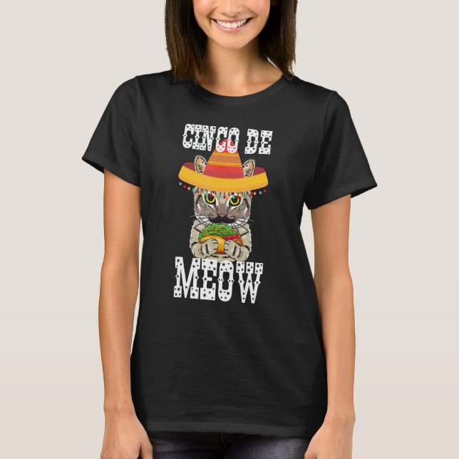 Camiseta Cinco De Meow  Gato Comendo Taco Pun Cinco De Mayo (Frente)