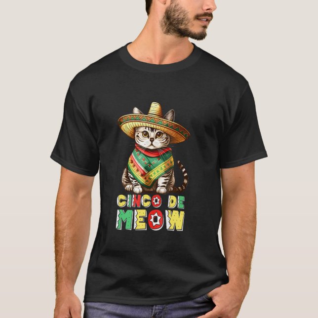Camiseta Cinco De Meow Gato Sombrero Poncho Cinco De Mayo G (Frente)