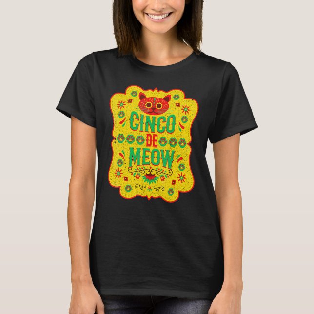 Camiseta Cinco De Meow Mayo Floral Cute Cat Mexican Fiesta  (Frente)