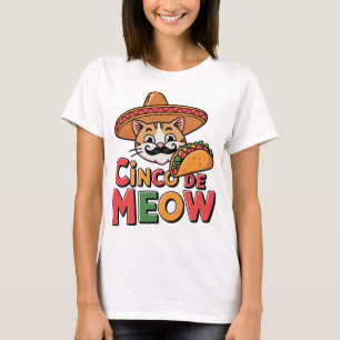 Camiseta Cinco De Meow Mexicano Gato Engraçado