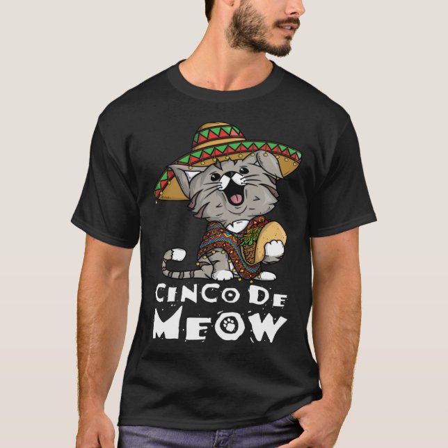 Camiseta Cinco De Meow with Smiling Cat Taco and Sombrero (Frente)