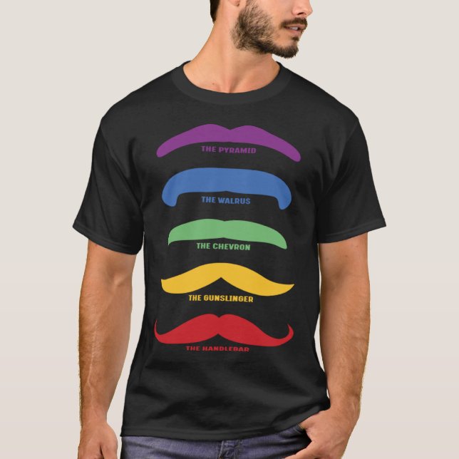 Camiseta Cinco estilos principais de bigode arco-íris para  (Frente)