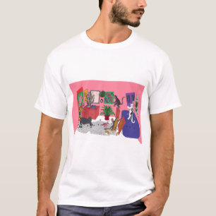 Camiseta Cinco gatos Criando arte Abstrato na Canvas em Ban