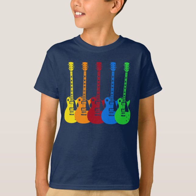 Camiseta Cinco Guitarras Elétricas Coloridas  (Frente)