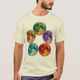 Camiseta Cinco Luas Coloridas - Astronomia Surrealista Vint