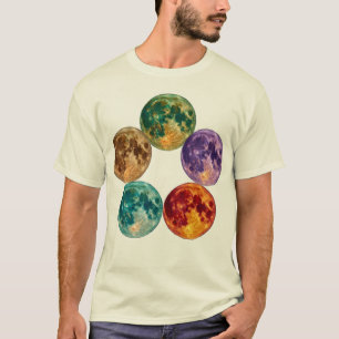 Camiseta Cinco Luas Coloridas - Astronomia Surrealista Vint