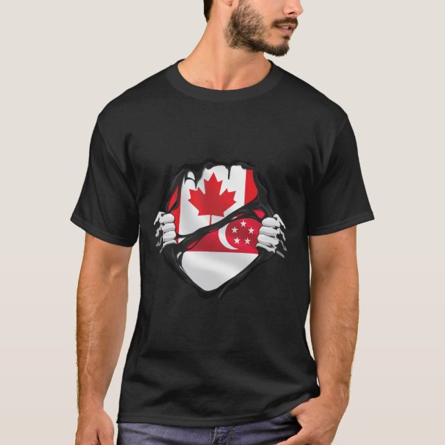 Camiseta Cingapura - Mãos Canadianas Ripadas Bandeira (Frente)