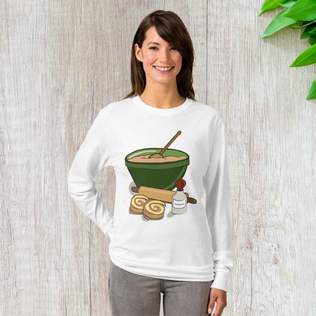 Camiseta Cinnamon Roll Baking Ingredientes Cozy Kitchen (Criador carregado)