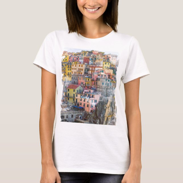 Camiseta Cinque Terre Watercolor Art (Frente)