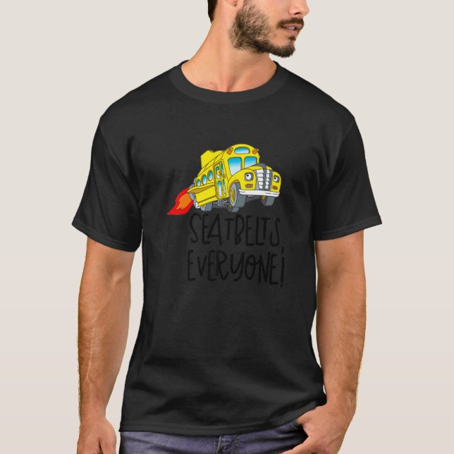 Camiseta Cintos de Segurança Todos Ônibus Escolar Mágico (Frente)
