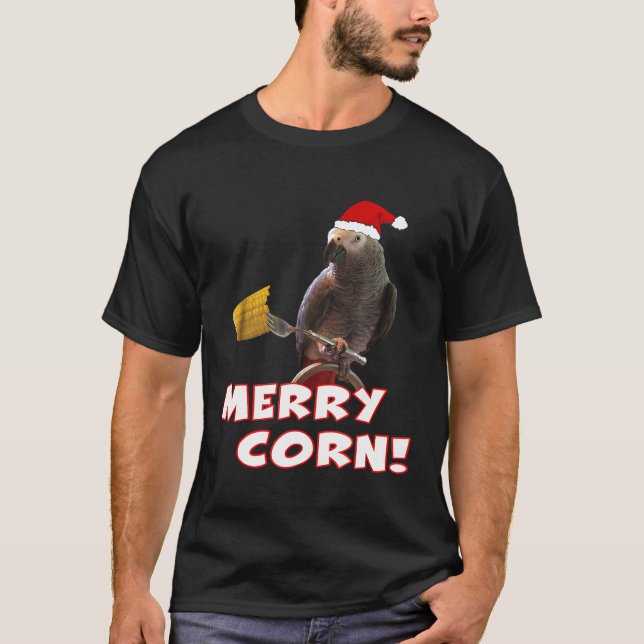 Camiseta Cinza africana Engraçada Feliz de papagaios Natal  (Frente)