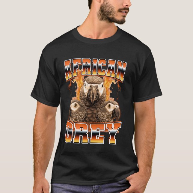 Camiseta Cinza Africana Pássaro Pássaro Chama Bootleg Estil (Frente)