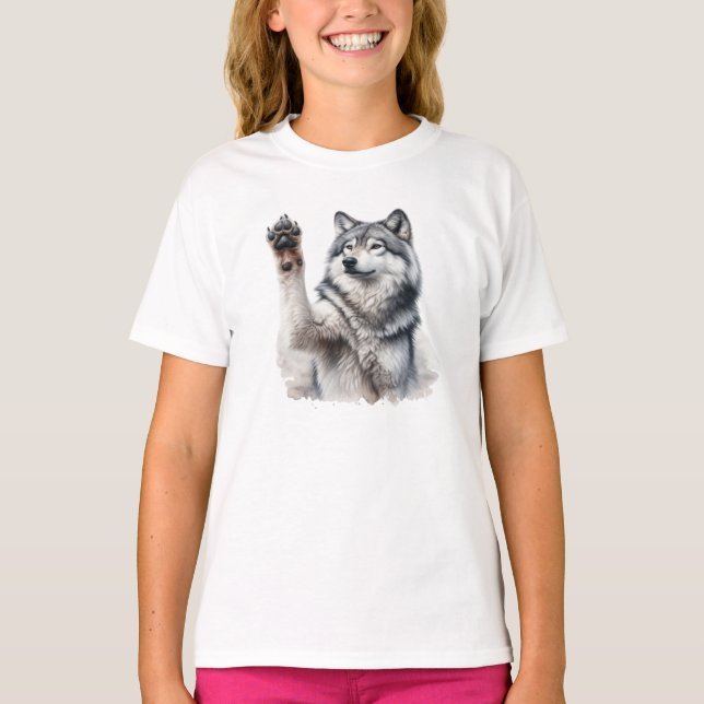 Camiseta Cinza artística Lobo na aquarela (Frente)