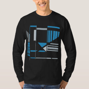 Camiseta Cinza Azul Estilo de Arte Sudoeste Linhas Design T