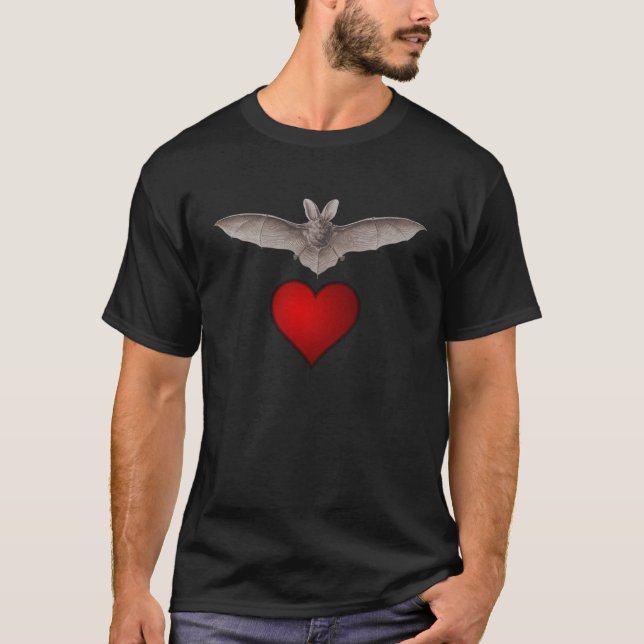 Camiseta Cinza Bat com Coração Vermelho sobre "Amor Morto"  (Frente)