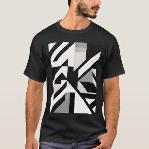 Camiseta cinza branca negra, geométrica aguda