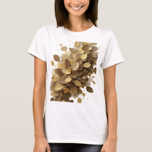 Camiseta Cinza Chic FOLHAS E ESTRELAS DORADAS Design Gráfic