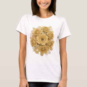 Camiseta Cinza Chic ROSAS DORADAS Design Personalizado