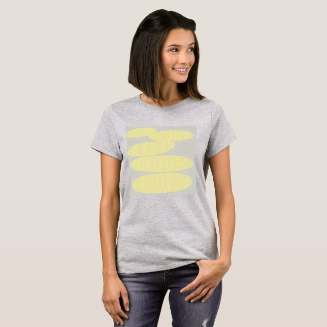 Camiseta Cinza com Desenho de Disco Amarelo Claro (Frente Completa)