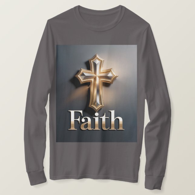Camiseta Cinza Cruz da Fé Masculina (Frente do Design)