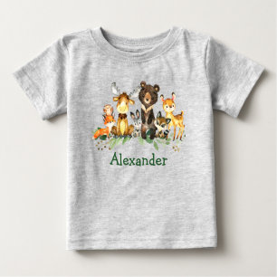 Camiseta Cinza de Animais Florestais de Florestas de Aquare