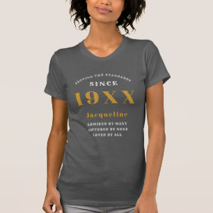 Camiseta Cinza De Aniversário Personalizada Dourada Para El