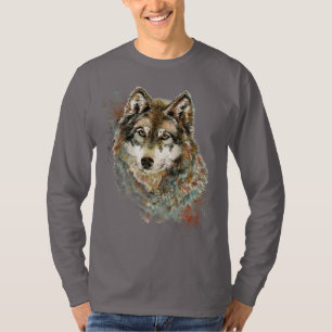 Camiseta Cinza de Aquarelas Wolf Willife Animal Art