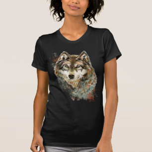 Camiseta Cinza de Aquarelas Wolf Willife Animal Art