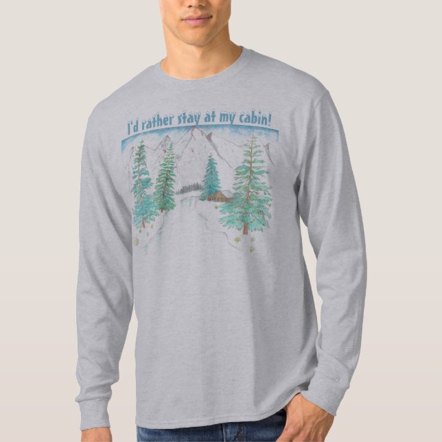 Camiseta Cinza de Cena de Inverno de Longa Folga (Frente)