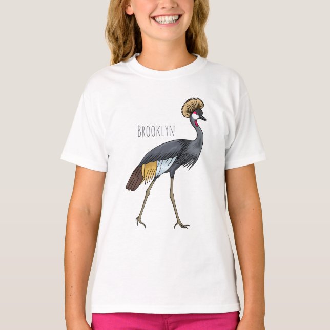 Camiseta Cinza de desenho animado de pássaros com guindaste (Frente)