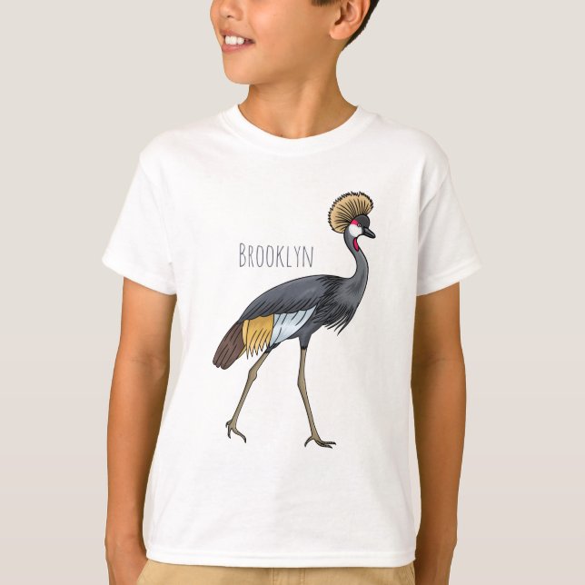 Camiseta Cinza de desenho animado de pássaros com guindaste (Frente)