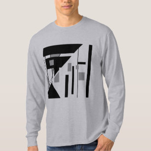 Camiseta Cinza de Formas Diagonais Geométricas Pretas