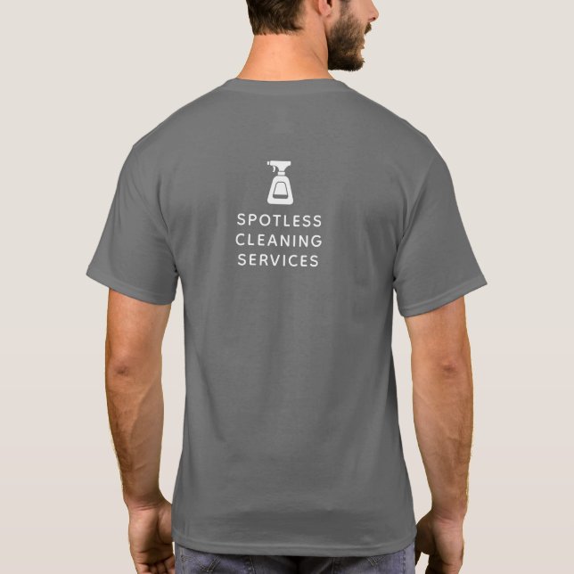 Camiseta Cinza de Garrafa de Spray da Empresa de Limpeza (Verso)