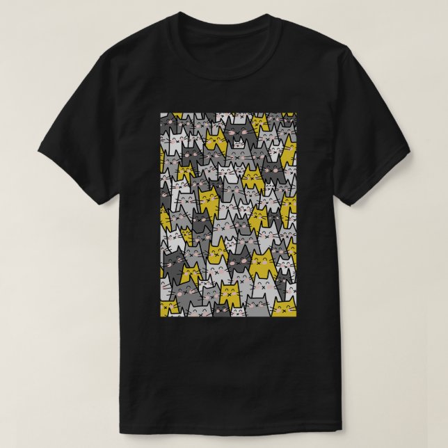 Camiseta Cinza de Gato Amarelo de Mostarda (Frente do Design)