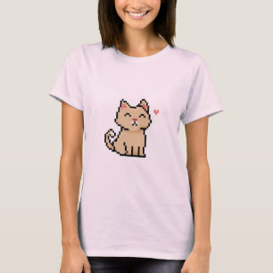 Camiseta cinza de píxeis sentado em gato-animal-de-estimaçã
