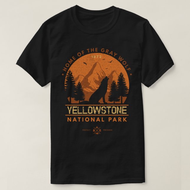 Camiseta Cinza De Uivela Selvagem De Uivela Longa, Yellowst (Frente do Design)